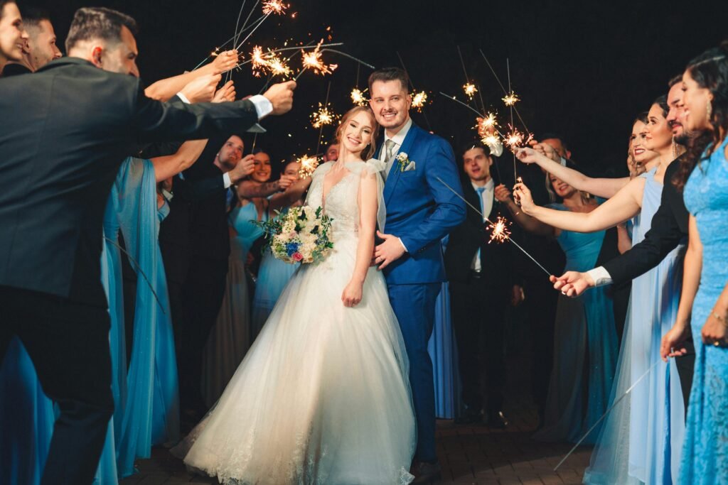 Wedding Couple with Sparkler Celebration